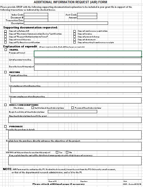 Snapshot of AIR Form