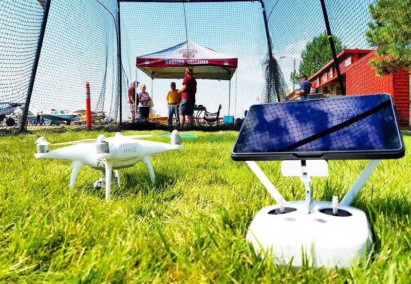 Drone and equipment on the grass
