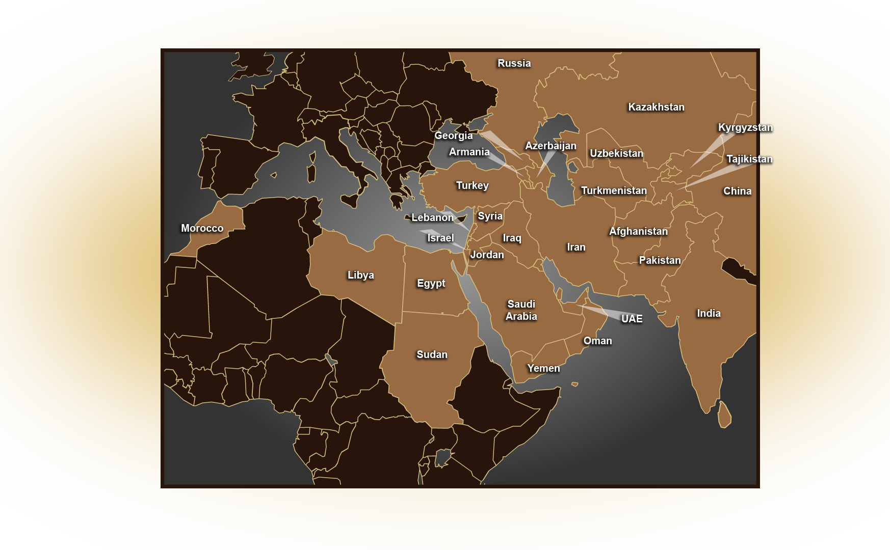 map of cnetral and southwest asia with country names