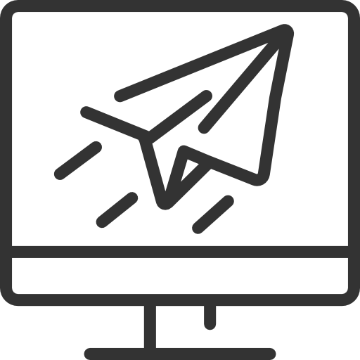 Icon of a paper plane in a computer monitor