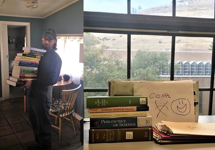 Fellow graduate student James Goerz with just some of his own comps readings and; attitude is everything.