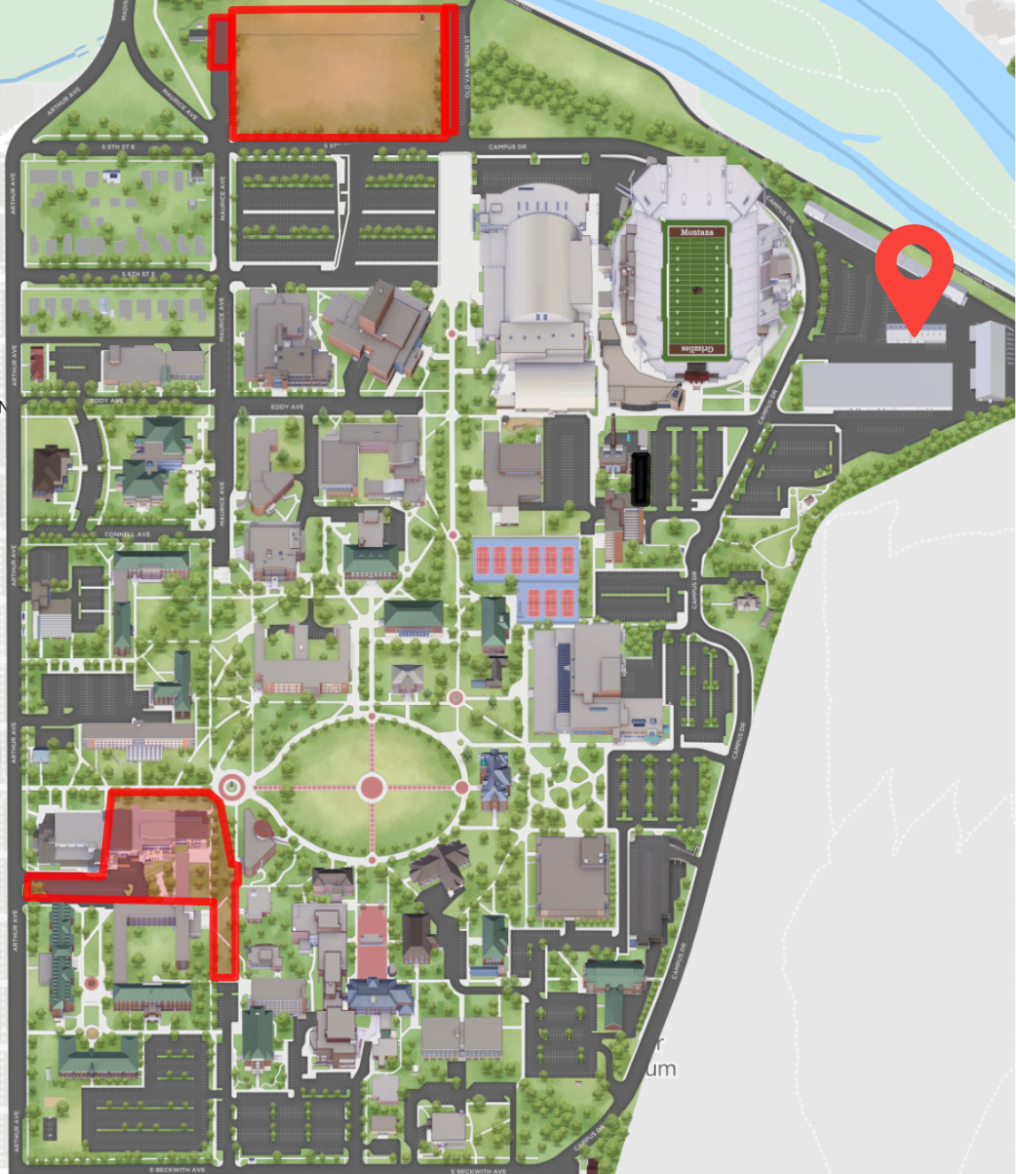 Map of UM with Bike garage highlighted in red