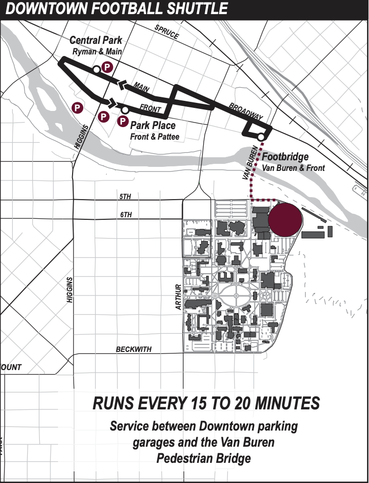map of downtown footballshuttle