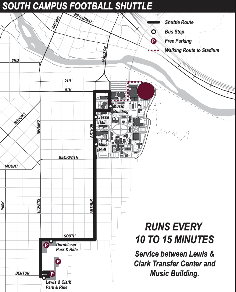 map of south campus football shuttle