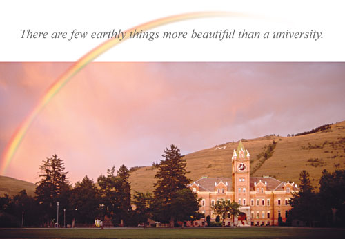 'There are few earthly things more beautiful than a university': Main Hall and Mount Sentinel with rainbow