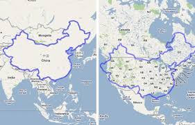 Map of China and Map US to compare size of land mass