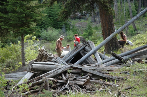 UM archaeology students documenting one of western Montana’s numerous mining “ghost towns.”