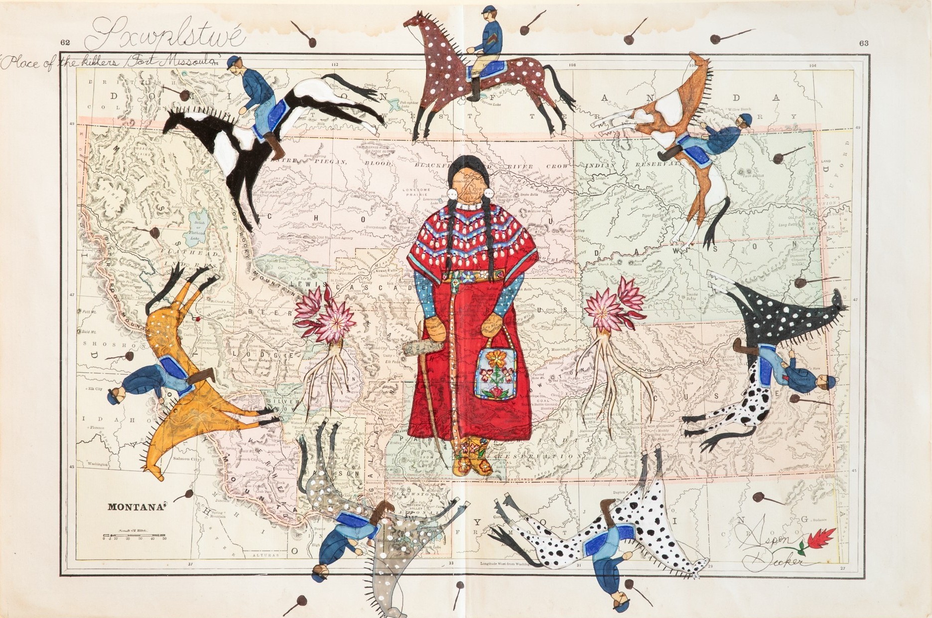 “Unwelcome in the Place of Our Roots” Ledger Art by Aspen Decker.