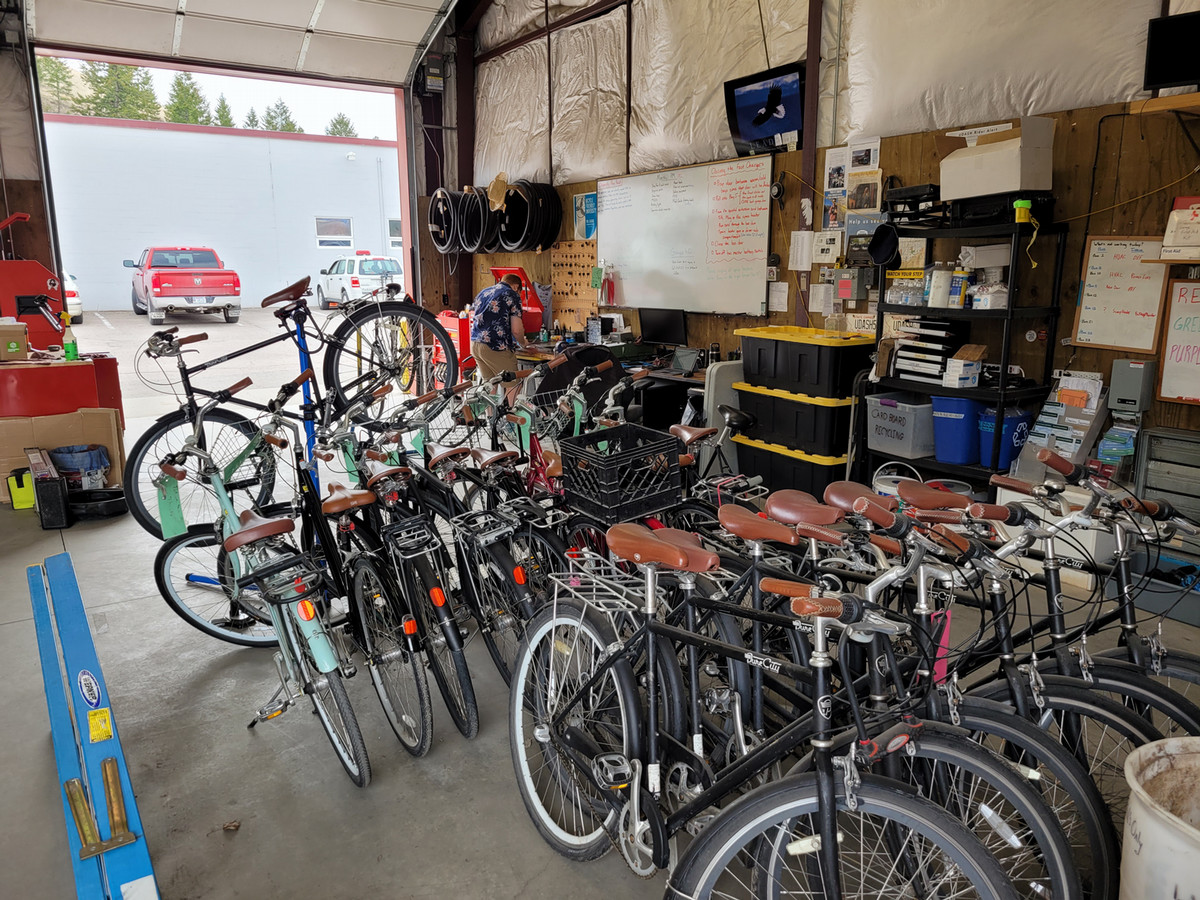 several rental bikes in the bike garage