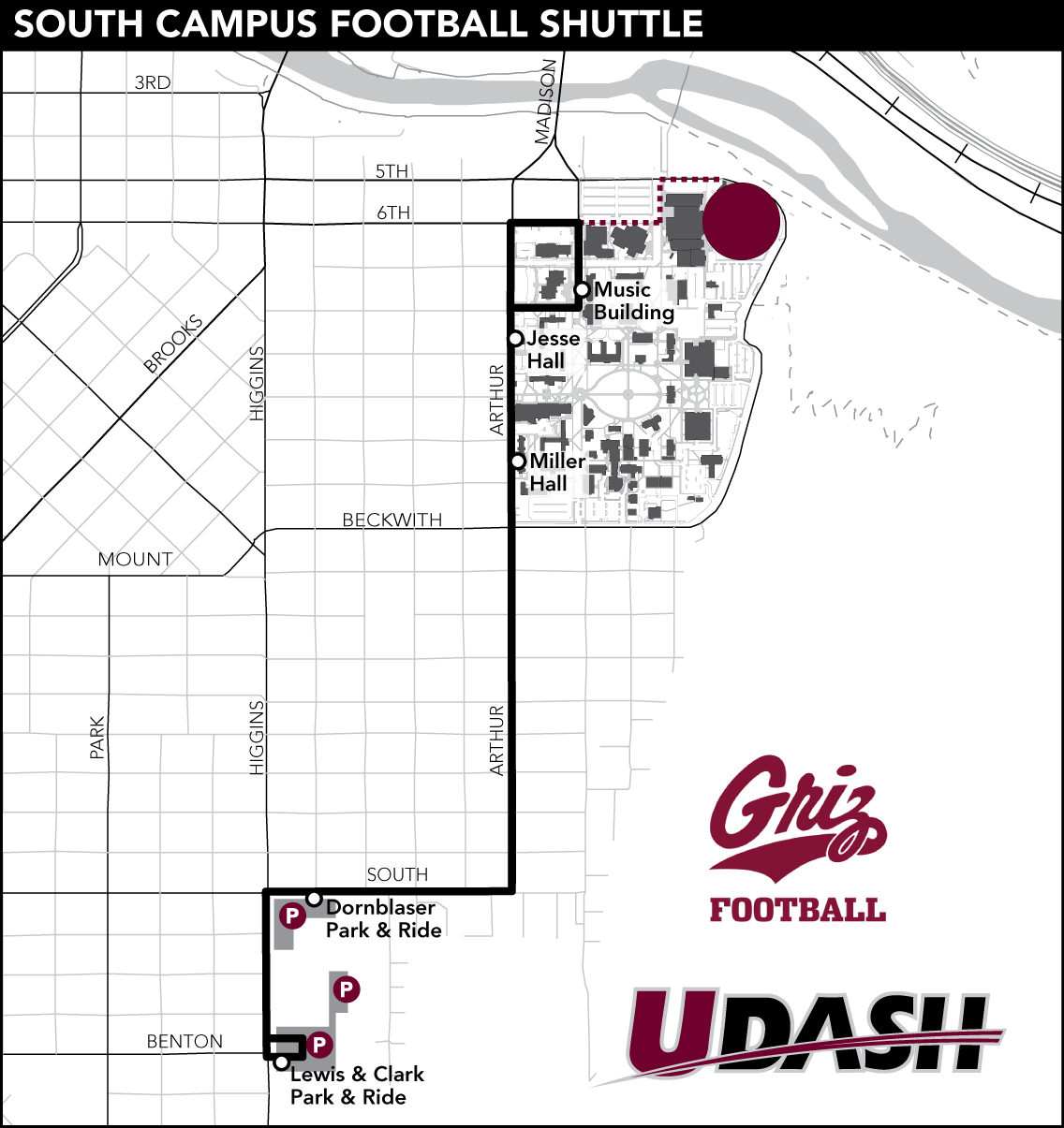 South Campus Football Shuttle Map.