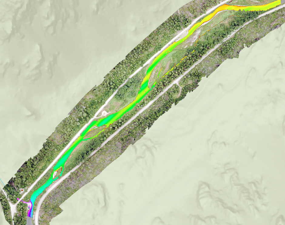 thermal map of a section of the Thompson River