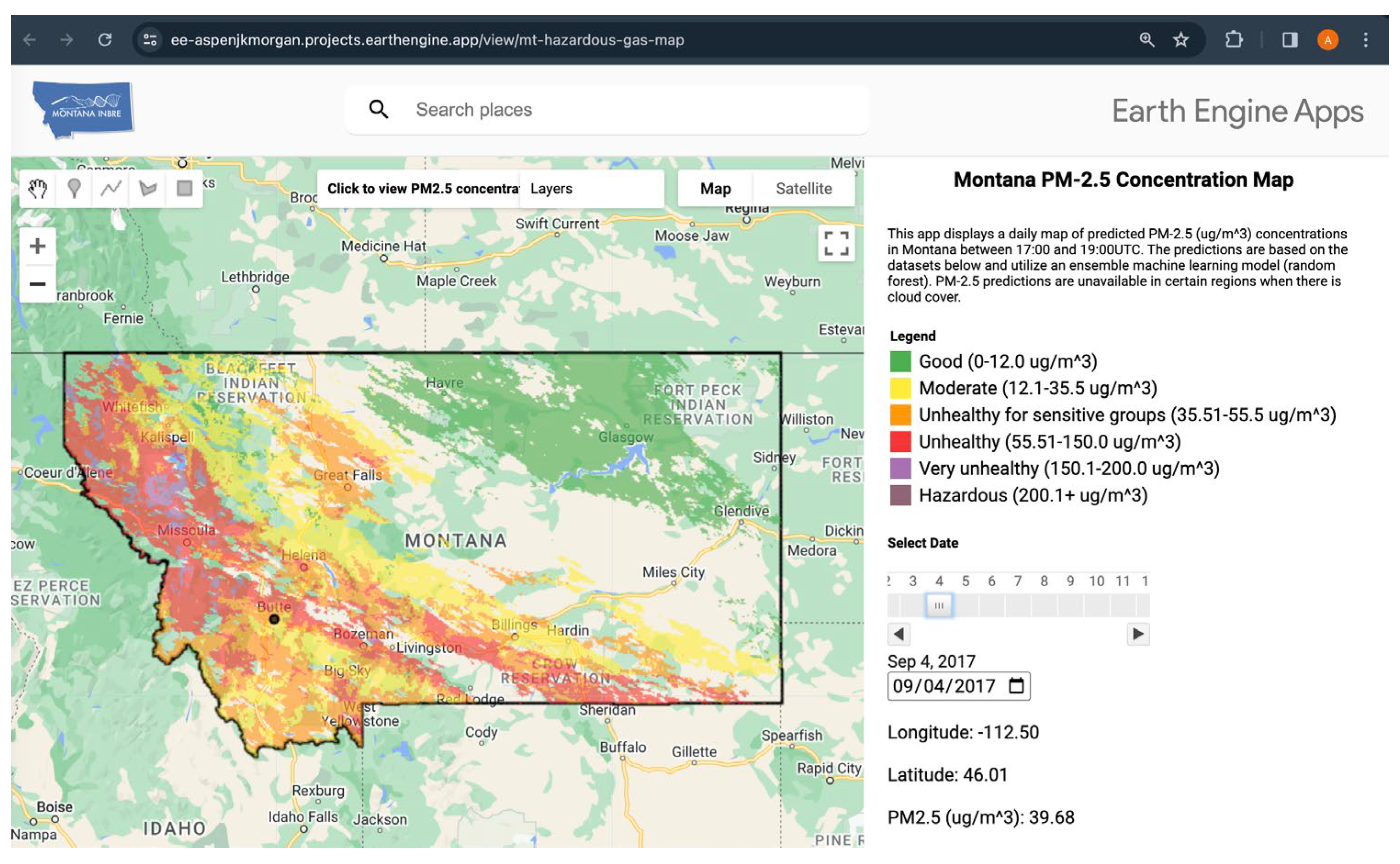 Air quality map of Montana