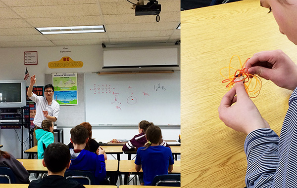 Casey teaching about levels of organization of matter