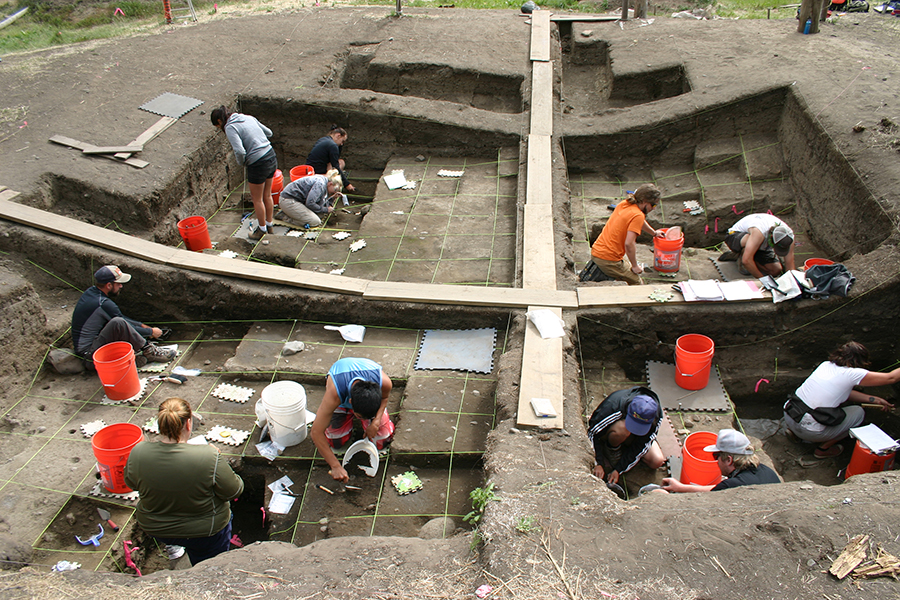 large group of people working on an excavation