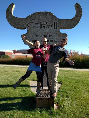 3 guest teachers goofing off in front of CMR high school 3 guest teachers goofing off in front of CMR high school