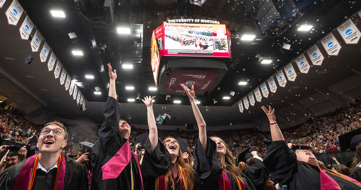 The class of 2025 participates in commencement in the Adams Center on May 10, 2025. (Photo by: Tommy Martino/University of Montana).