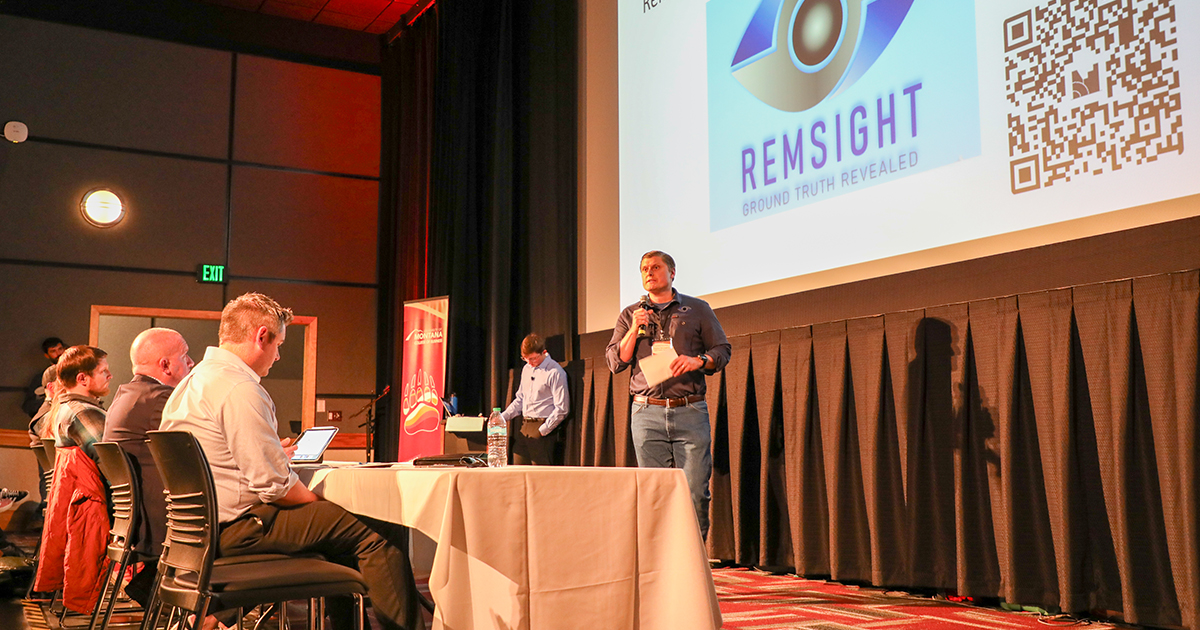 Stephen McLaughlin of Remsight talks to the judges and audience during the 2025 John Ruffatto Startup Challenge.