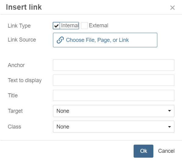 Screenshot of Link insert functionality in Cascade