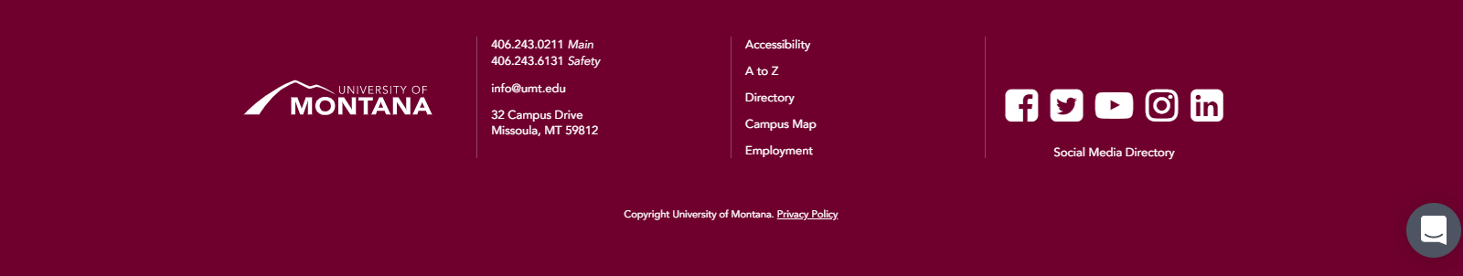 Screenshot of University of Montana footer