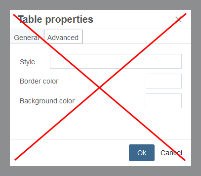 Screenshot of the Advanced Properties tab with red X overlaid