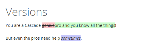 Screenshot of compare versions function in Cascade
