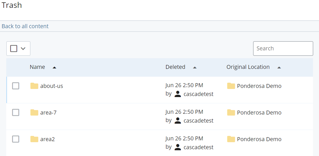 Screenshot of trash contents in Cascade