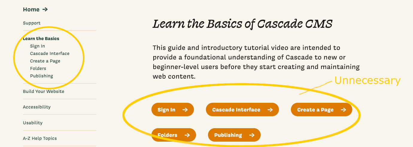 Screenshot of a University of Montana incorrectly using buttons to recreate a site's navigation