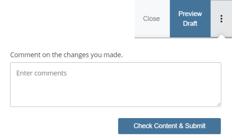Screenshot of check and submit content functionality