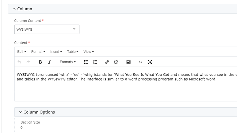 Screen capture of WYSIWYG editor
