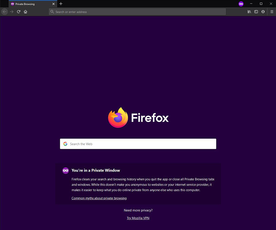 Example of Firefox private browser