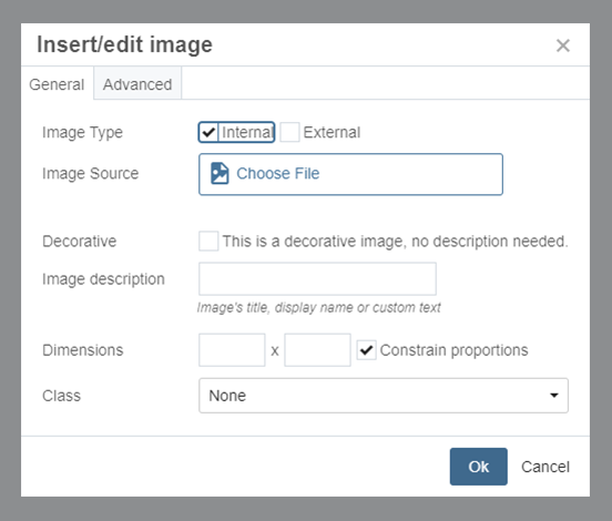 Screenshot of General tab of Inser/edit image window in Cascade