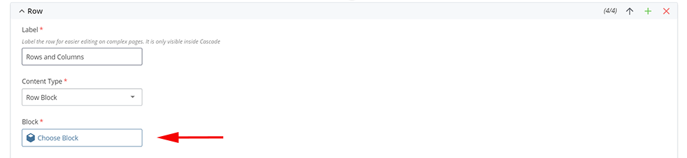 Screenshot of how to insert Row Block