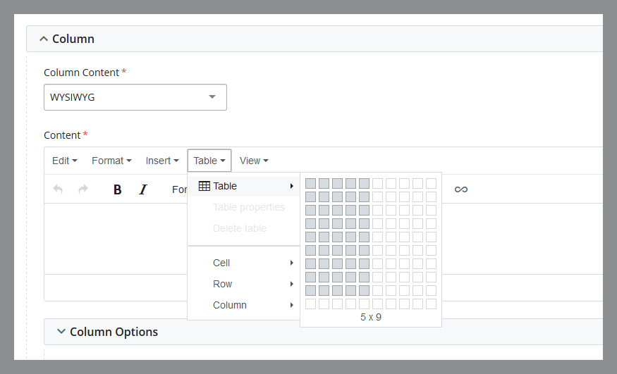 Screenshot of table creation procedure