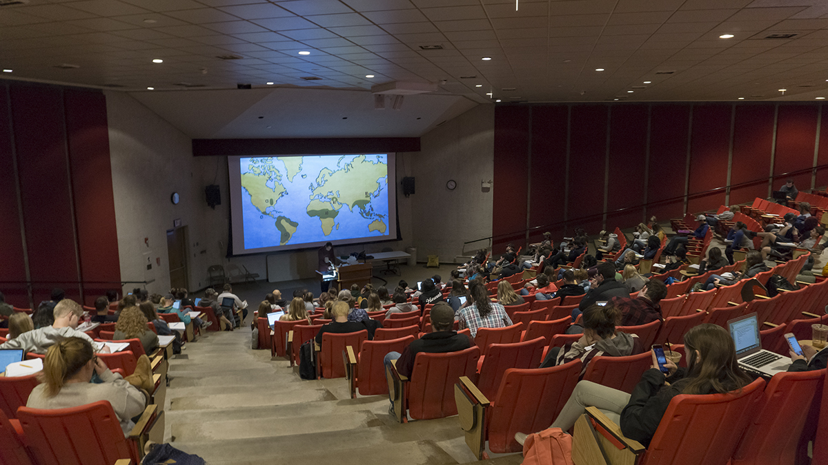 A full class in the Urey Underground Lecture Hall