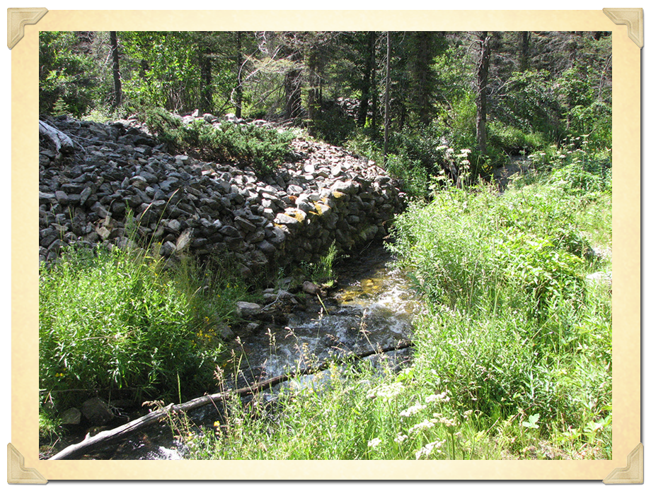 Hand-stacked rock placer tailings, Ophir Cr.
