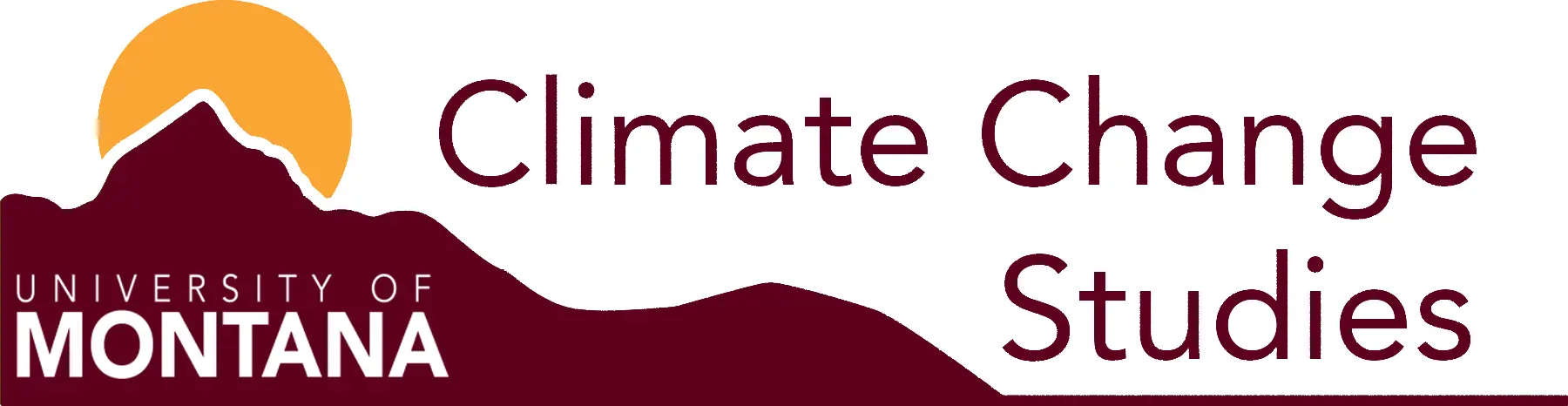 University of Montana Climate Change Studies logo with a maroon mountain silhouette and an orange sun.
