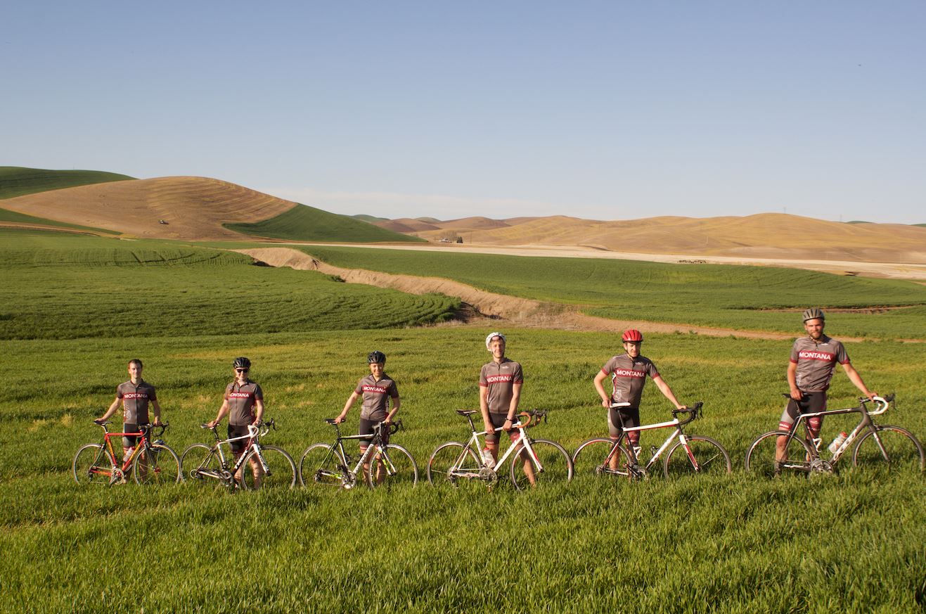 cycling team in a field