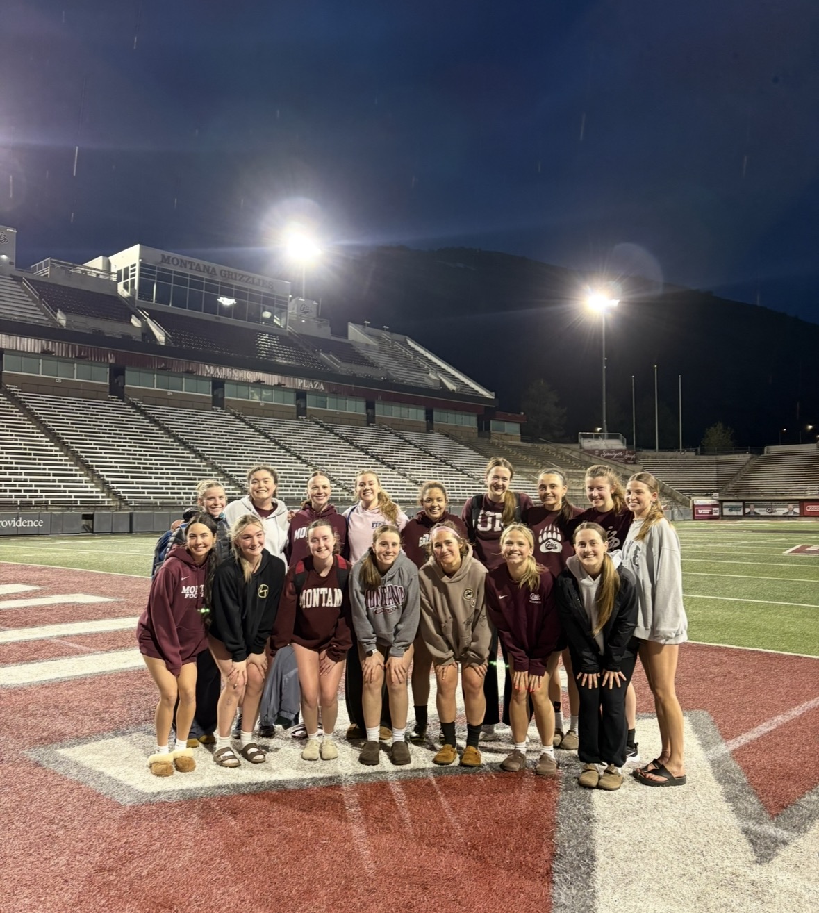 Women's Club Soccer team at a practice in the stadium