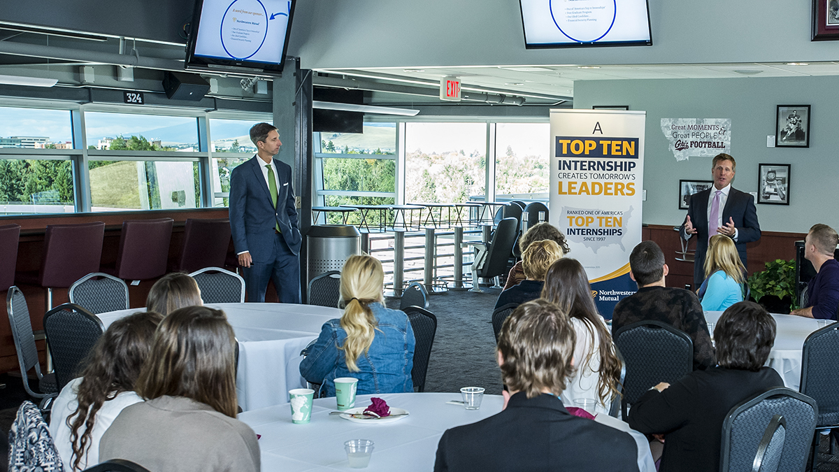 A presentation in the Stadium Club. Part of the Washington-Grizzly Stadium at the University of Montana