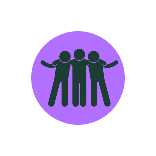 cartoon illustration of three stick figures with their arms around each other