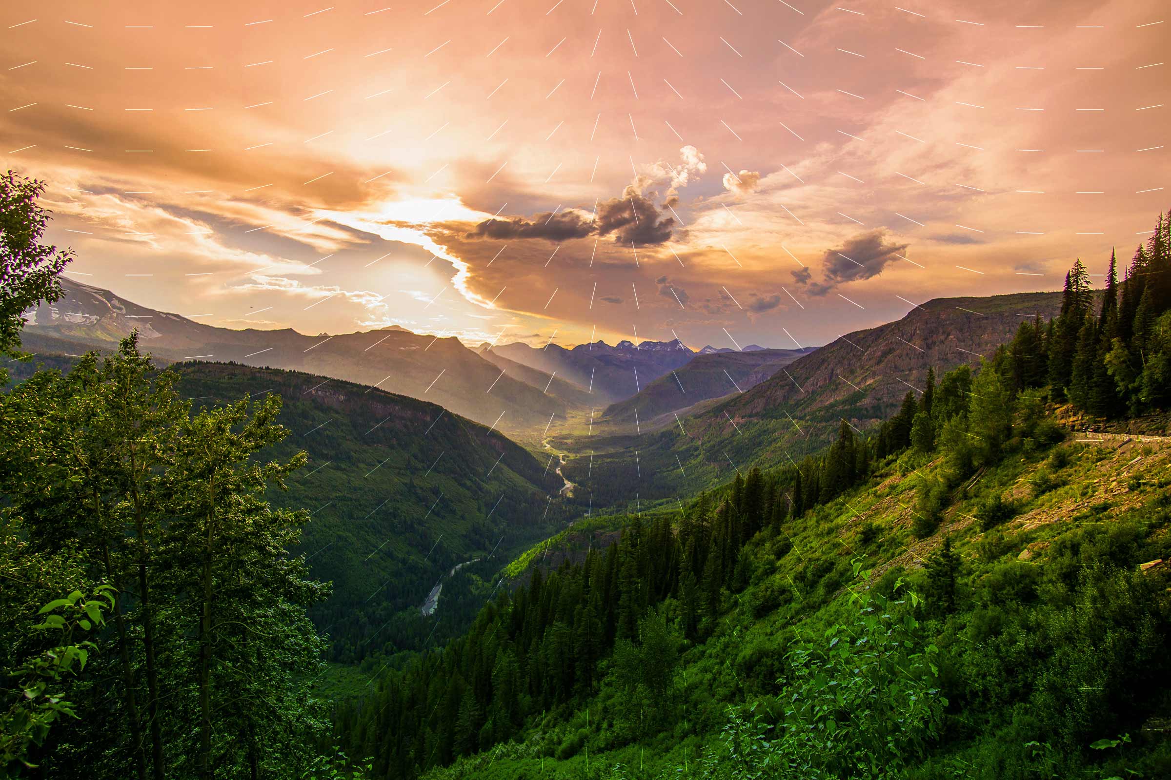 mountain valley with dramatic lighting