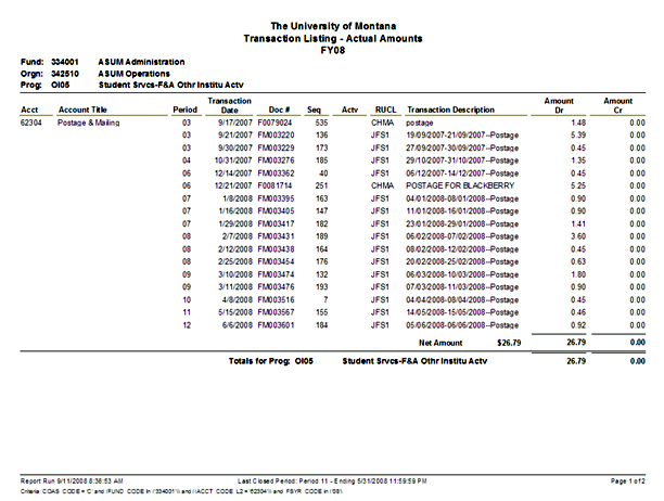 example of a transaction report