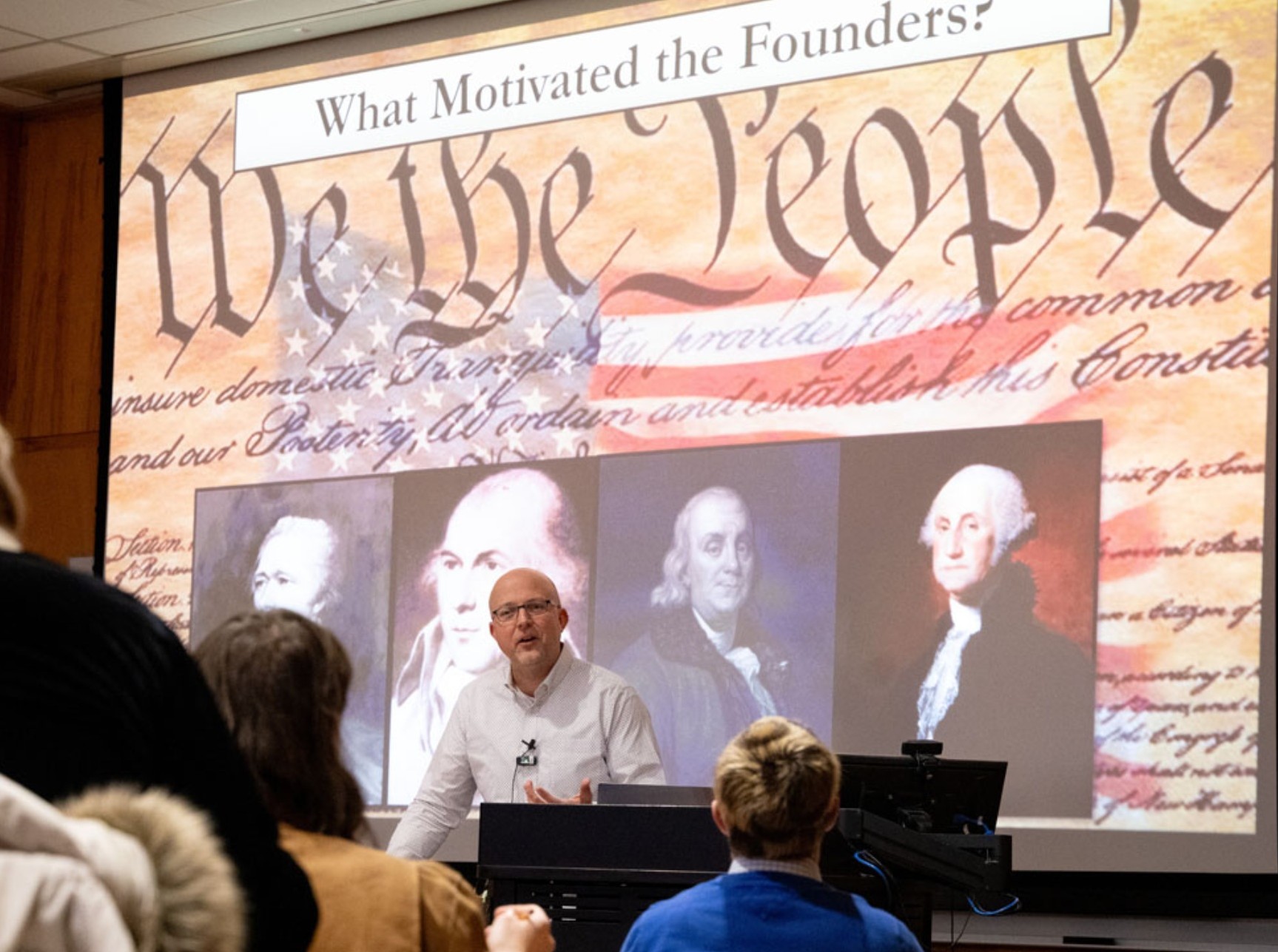 Professor Volk lecturing about the U.S. Constitution