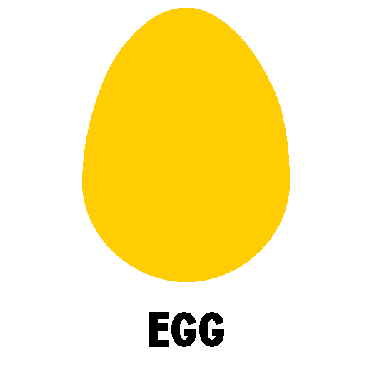 Yellow egg illustration with the word “EGG” below it.