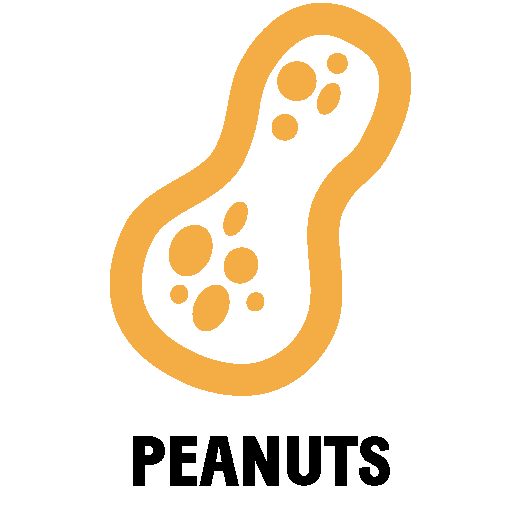 Peanut allergy icon with the word “PEANUTS” underneath.