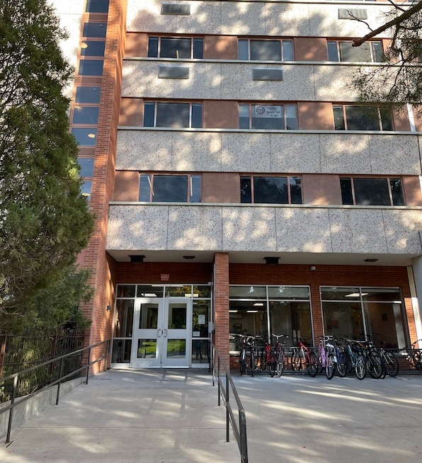 Aber Hall Entrance is located on the west of the building. 