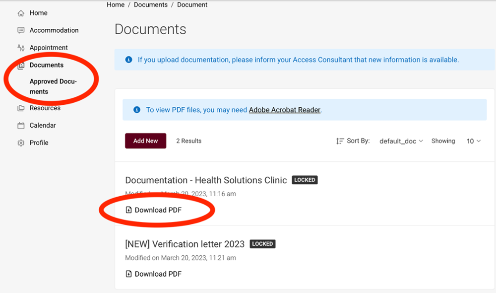 Approved documents tab appear under the Documents tab. 