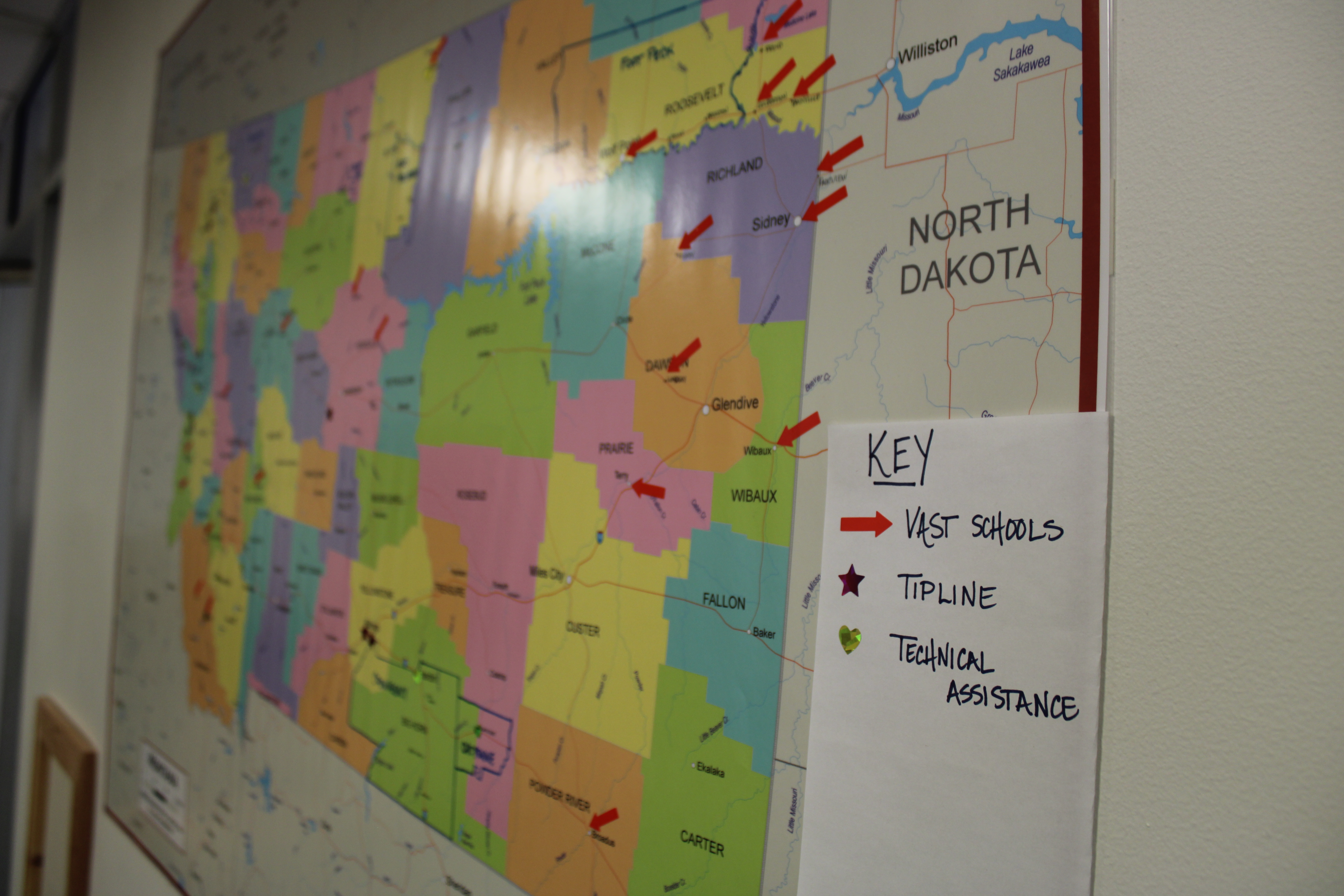 Montana map that shows schools in the VAST program.