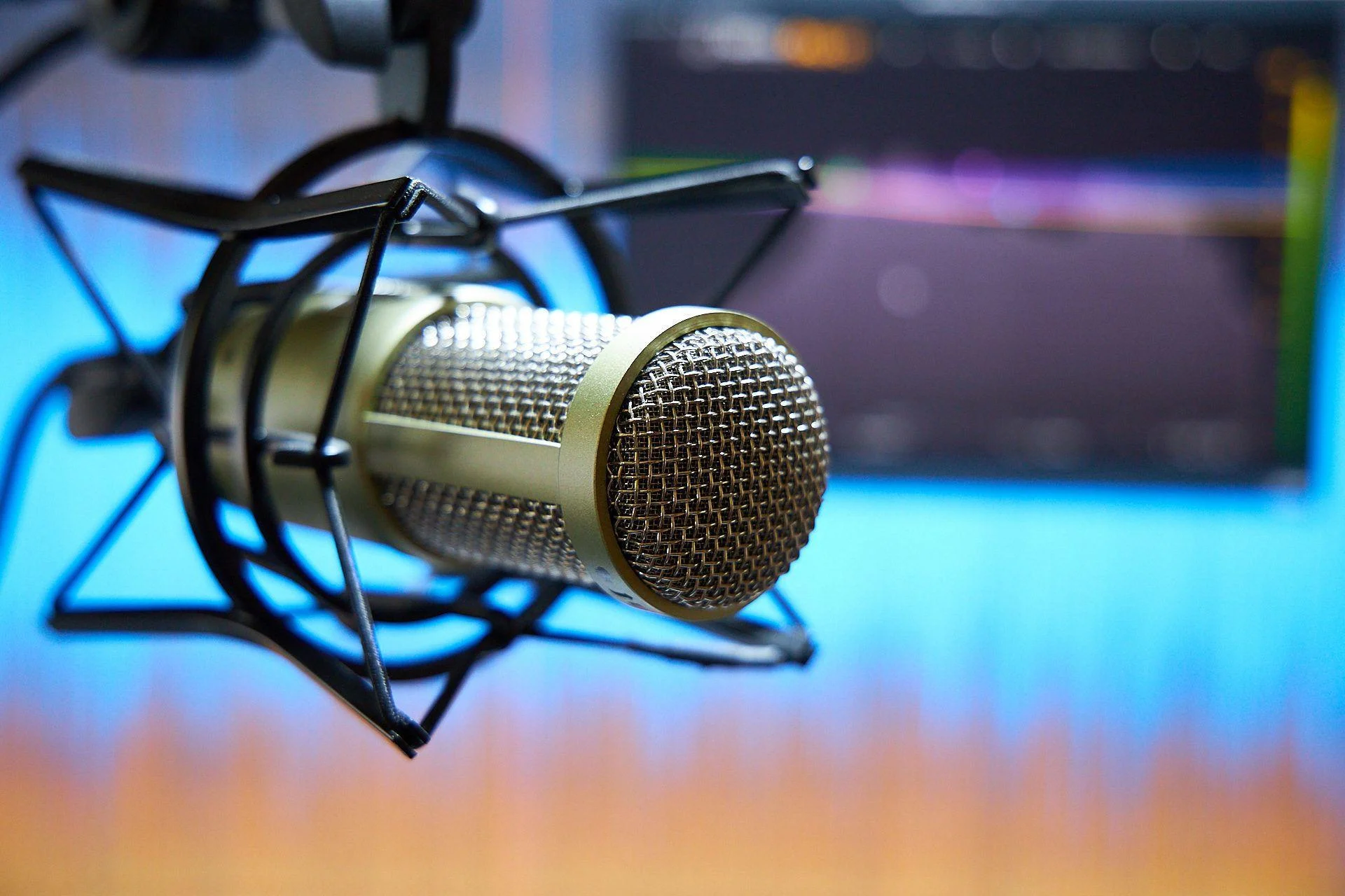 Adobe Stock image of microphone for a podcast.