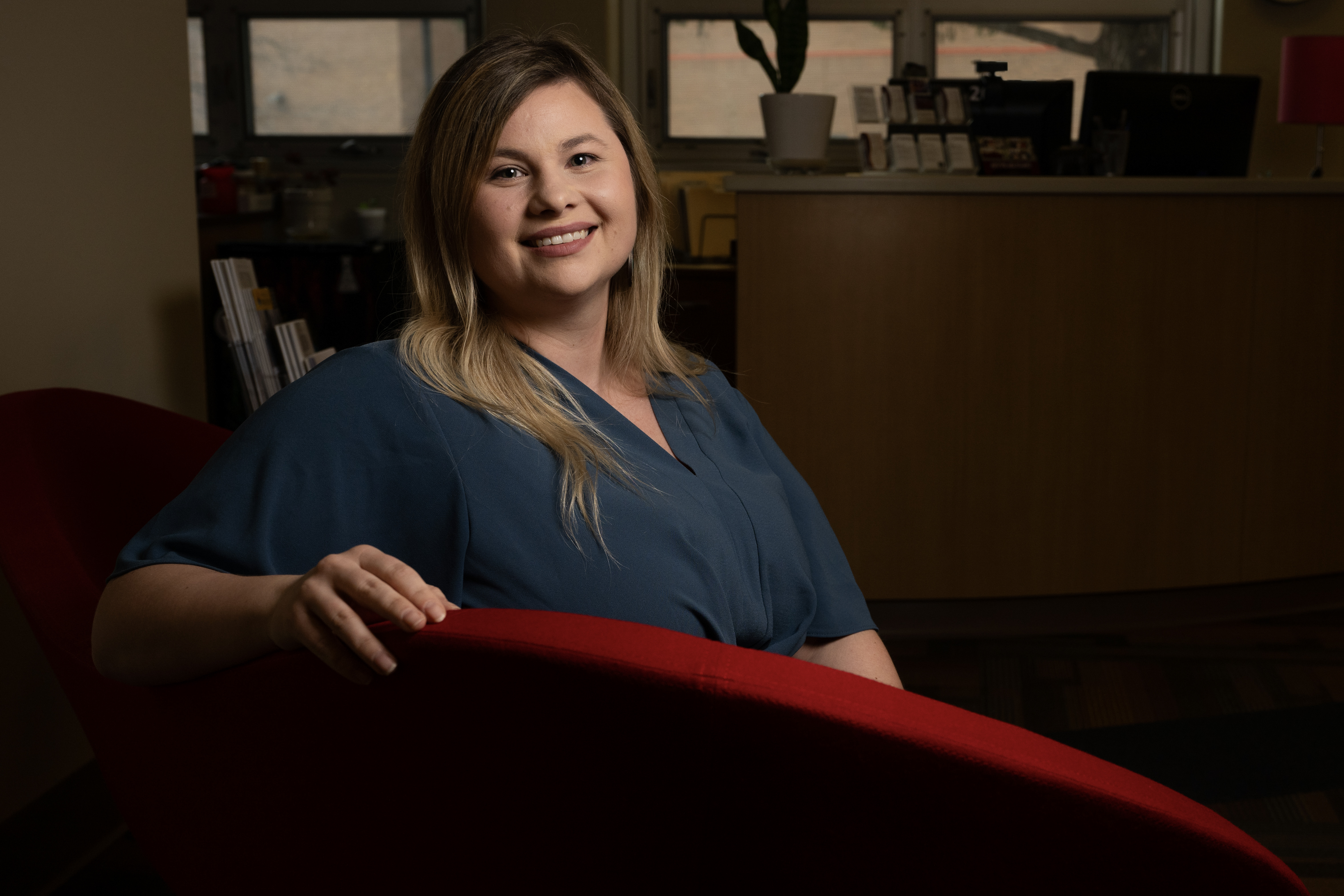 Sara Bunton at her desk